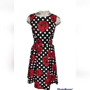 Grace Karin Rose & Polka Dot Print Fit & Flare Dress Size Small NWT